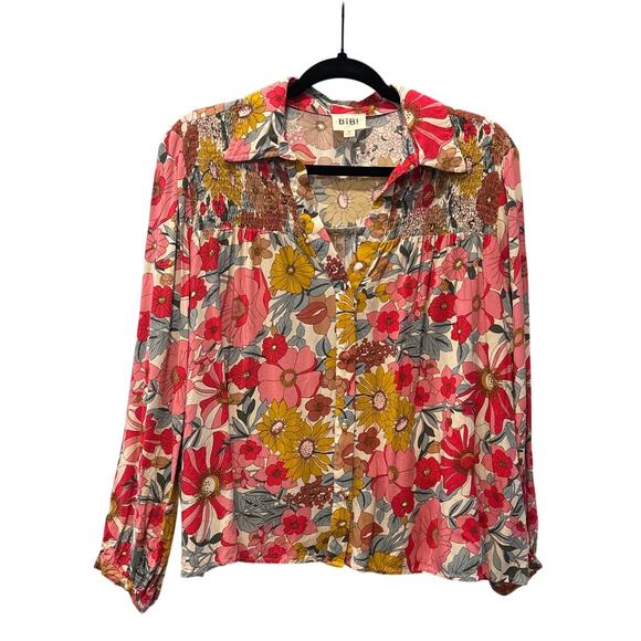 BiBi Tops - Bibi Floral Blouse Womens Medium  Boho Cottagecore Long Sleeve Top